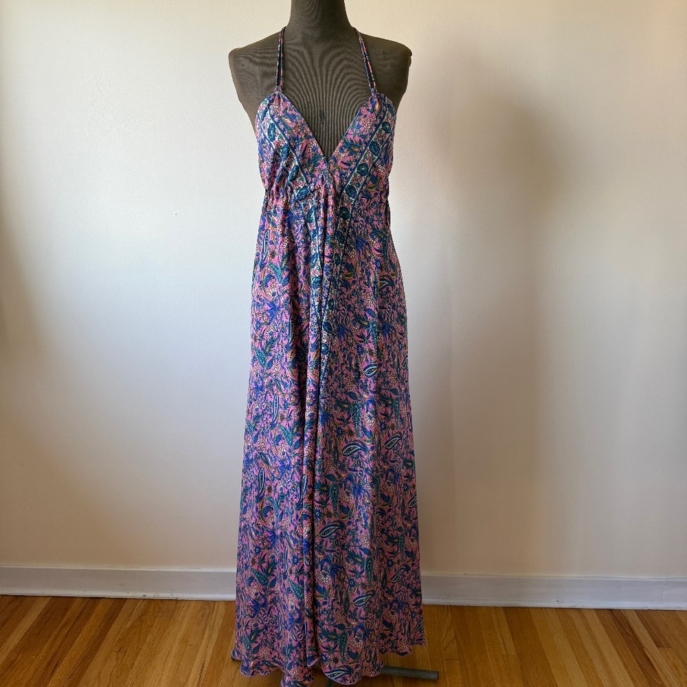 Vintage 90s Dreamy halter maxi dress in vibrant paisley (pink, lilac & teal) ✨